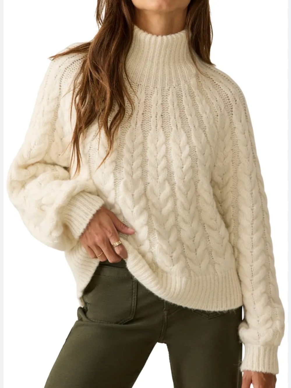 Industry Women's Cable Knit High Neck Pullover Sweater Soft NWT New Large
